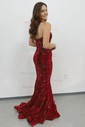 Mermaid V-neck Sparkly Velvet Sequin Prom Dresses