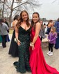 Mermaid V-neck Sparkly Velvet Sequin Prom Dresses