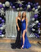 Mermaid V-neck Sparkly Velvet Sequin Prom Dresses