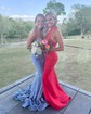 Mermaid V-neck Sparkly Velvet Sequin Prom Dresses