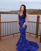 Mermaid V-neck Sparkly Velvet Sequin Prom Dresses