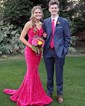 Mermaid V-neck Sparkly Velvet Sequin Prom Dresses