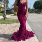 Mermaid V-neck Sparkly Velvet Sequin Prom Dresses