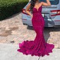 Mermaid V-neck Sparkly Velvet Sequin Prom Dresses