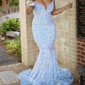 Mermaid V-neck Sparkly Velvet Sequin Prom Dresses