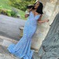 Mermaid V-neck Sparkly Velvet Sequin Prom Dresses