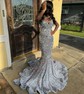 Mermaid V-neck Sparkly Velvet Sequin Prom Dresses
