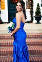 Mermaid Strapless Satin Ruffle Tiered Prom Dresses With Ruched