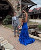 Mermaid Strapless Satin Ruffle Tiered Prom Dresses With Ruched