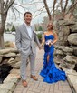 Mermaid Strapless Satin Ruffle Tiered Prom Dresses With Ruched