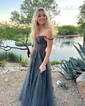 A-line Sweetheart Tulle Corset Prom Dresses With Appliques