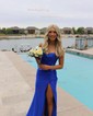 Sheath/Column Sweetheart Satin Corset Prom Dresses With Ruched