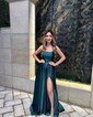A-line Scoop Neck Satin Prom Dresses With Ruched