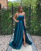 A-line Scoop Neck Satin Prom Dresses With Ruched