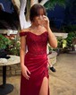 Sheath/Column Off-the-shoulder Satin Prom Dresses With Beading