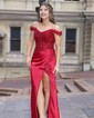 Sheath/Column Off-the-shoulder Satin Prom Dresses With Beading