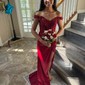 Sheath/Column Off-the-shoulder Satin Prom Dresses With Beading