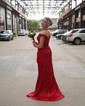 Sheath/Column Off-the-shoulder Satin Prom Dresses With Beading