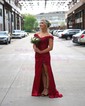 Sheath/Column Off-the-shoulder Satin Prom Dresses With Beading