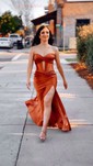 Mermaid Strapless Satin Cut Out Prom Dresses With Ruched