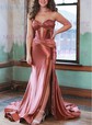 Mermaid Strapless Satin Cut Out Prom Dresses With Ruched