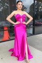 Mermaid Strapless Satin Cut Out Prom Dresses With Ruched