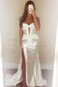 Mermaid Strapless Satin Cut Out Prom Dresses With Ruched