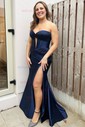 Mermaid Strapless Satin Cut Out Prom Dresses With Ruched