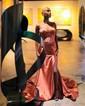 Mermaid Strapless Satin Cut Out Prom Dresses With Ruched