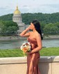 Mermaid Strapless Satin Cut Out Prom Dresses With Ruched