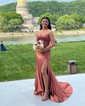 Mermaid Strapless Satin Cut Out Prom Dresses With Ruched