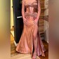 Mermaid Strapless Satin Cut Out Prom Dresses With Ruched