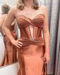 Mermaid Strapless Satin Cut Out Prom Dresses With Ruched