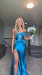 Mermaid Strapless Satin Cut Out Prom Dresses With Ruched