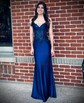 Mermaid V-neck Jersey Sparkly Prom Dresses With Appliques