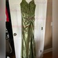 Sheath/Column V-neck Satin Corset Prom Dresses With Appliques