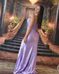 Sheath/Column V-neck Satin Corset Prom Dresses With Appliques
