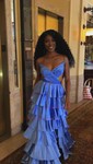 Ball Gown V-neck Satin Cut Out Tiered Prom Dresses