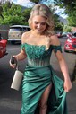 Sheath/Column Off-the-shoulder Satin Corset Prom Dresses With Appliques