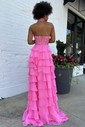Ball Gown High Neck Chiffon Tiered Prom Dresses With Appliques