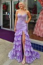 Mermaid Strapless Ruffle Tiered Prom Dresses with Appliques
