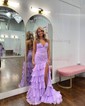 Mermaid V-neck Chiffon Tiered Prom Dresses With Appliques