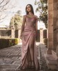 Sheath/Column Off-the-shoulder Satin Prom Dresses With Appliques