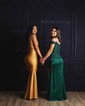 Sheath/Column Off-the-shoulder Satin Prom Dresses With Appliques