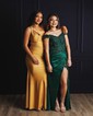 Sheath/Column Off-the-shoulder Satin Prom Dresses With Appliques