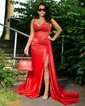 Mermaid Sweetheart Satin Corset Prom Dresses With Appliques