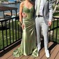 Mermaid Sweetheart Satin Corset Prom Dresses With Appliques