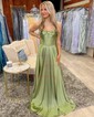 A-line Satin Floor-length Strapless Prom Dresses With Ruched