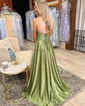 A-line Satin Floor-length Strapless Prom Dresses With Ruched