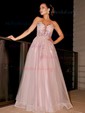 Ball Gown V-neck Tulle Prom Dresses With Appliques